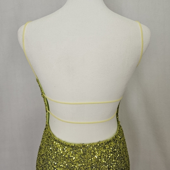Boutique Women's Chartreuse Green Sequinef Mini Slip Dress Size L - Picture 4 of 8